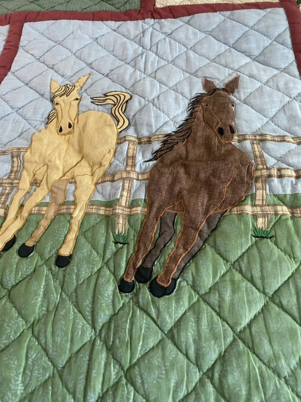Patch Magic Quilt Twin Horses Western Scene Cotton Applique Country Bedding